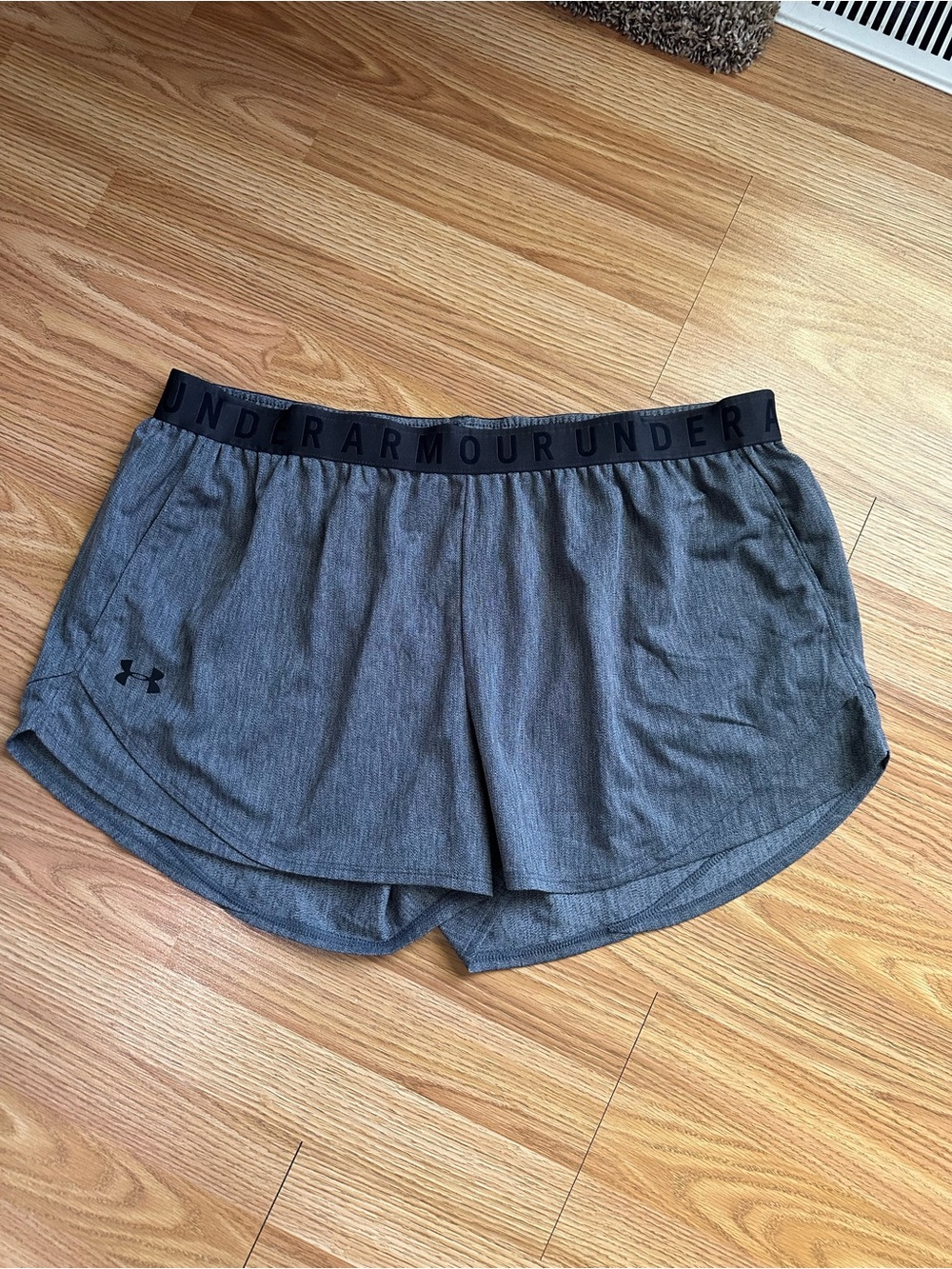 Under Armour Women's Charcoal Gray Athletic Shorts with Branded Waistband